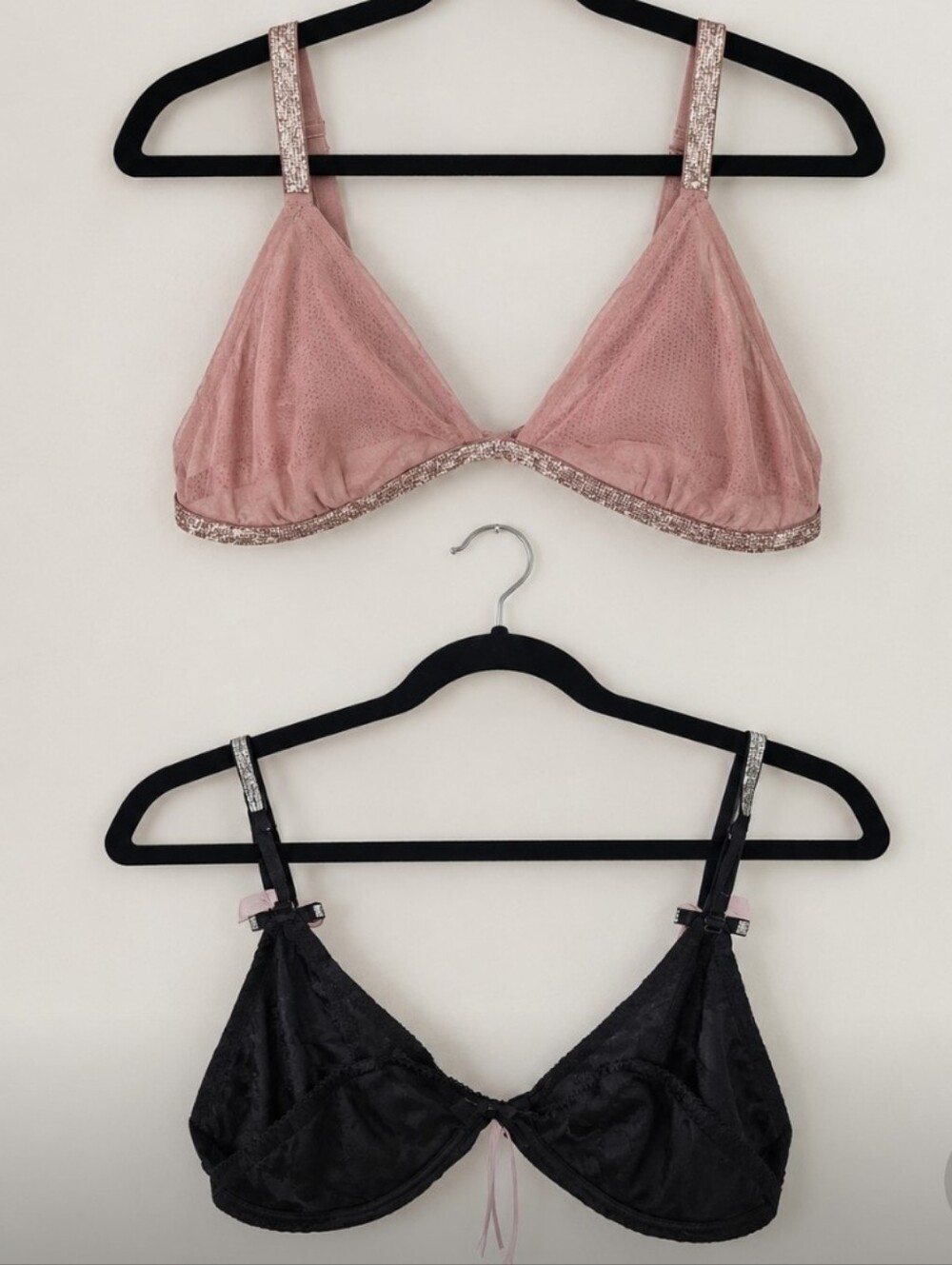 Bundle Of 2 Victoria Secret  Black Satin And Messs Triangle  Bralette -size. XL